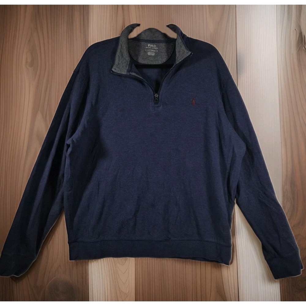 Polo Ralph Lauren Quarter Zip Pullover Sweatshirt Navy Blue Pony Logo Men's...